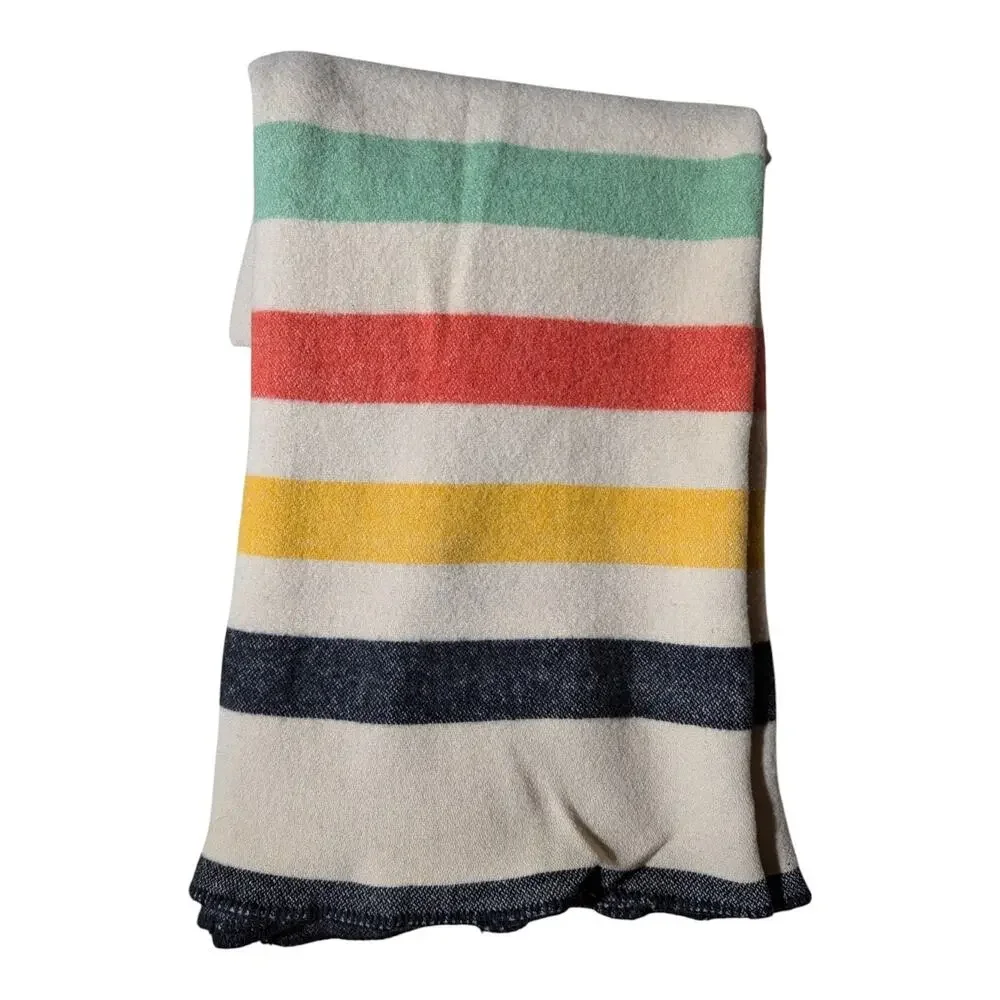 Vtg 1950s Golden Dawn Penco Health Hudson Bay Striped Wool Throw Blanket 59 x 74